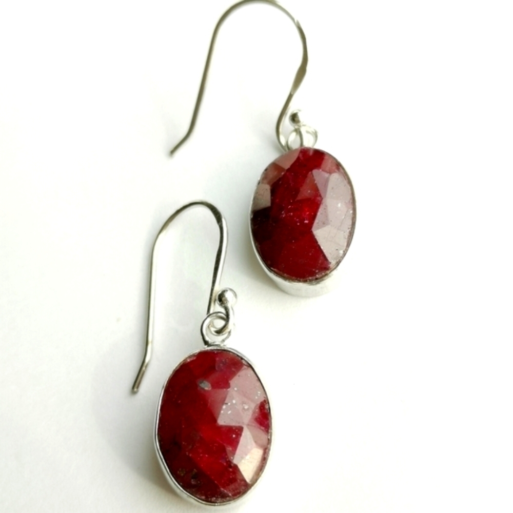 GENUINE Corundum Ruby sterling silver dangle drop earrings